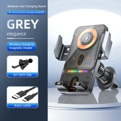 Universal Car Air Vent Phone Holder with 15W Wireless Fast Charging and Electric Rotating Feature (Grey)