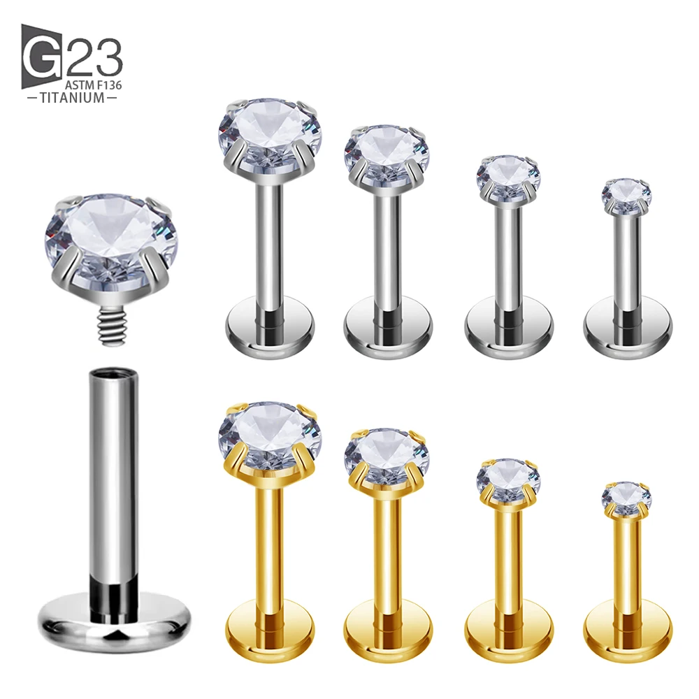 Piercing Jewelry Body Piercing Earrings Ear Piercing Jewelry Ear Studs Metal Jewelry Body Piercing Jewelry Body Jewelry Ear Taper Earrings Piercing Tool ASTM F136 Titanium 2/2.5/3/4mm CZ Labret Stud 16G Tragus Helix Cartilage Conch Flatback Earlobe Piercing Body Jewelry