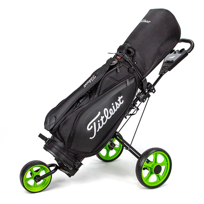 PLAYEAGLE Foldable 3 Wheels Push Swivel Pull Cart Golf Trolley with Umbrella Stand Golf Cart Bag Carrier