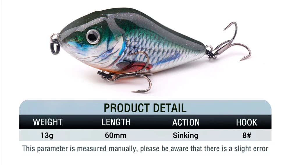GOBASS Sinking Slider Jerkbait VIB Wobbler Angelköder 60 mm 13 g Ratlin harter künstlicher Köder für Winter-Angelgerät Hechtbarsch – Detail 3