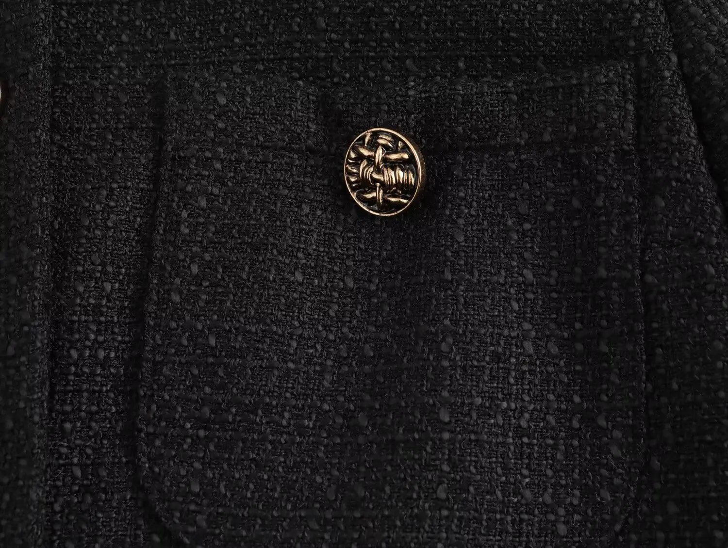 Abrigo de tweed negro de lana suave con cuello redondo para otoño, chaqueta corta vintage con bolsillos delanteros y botones de un solo pecho, chaqueta elegante