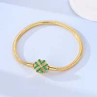 Original 925 Sterling Silver Gold Bracelet Bangle Golden Heart Star Four-Leaf Clover Bracelet Snake Chain For Women Gold Jewelry 4