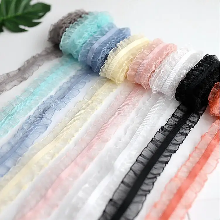 Pleated Stretch Lace Trims Ribbons Ruffled Elastic Band Baby Hairband Belt Shoes Decorative Tapes DIY Craft Supplies 5 Yards lace ribbon