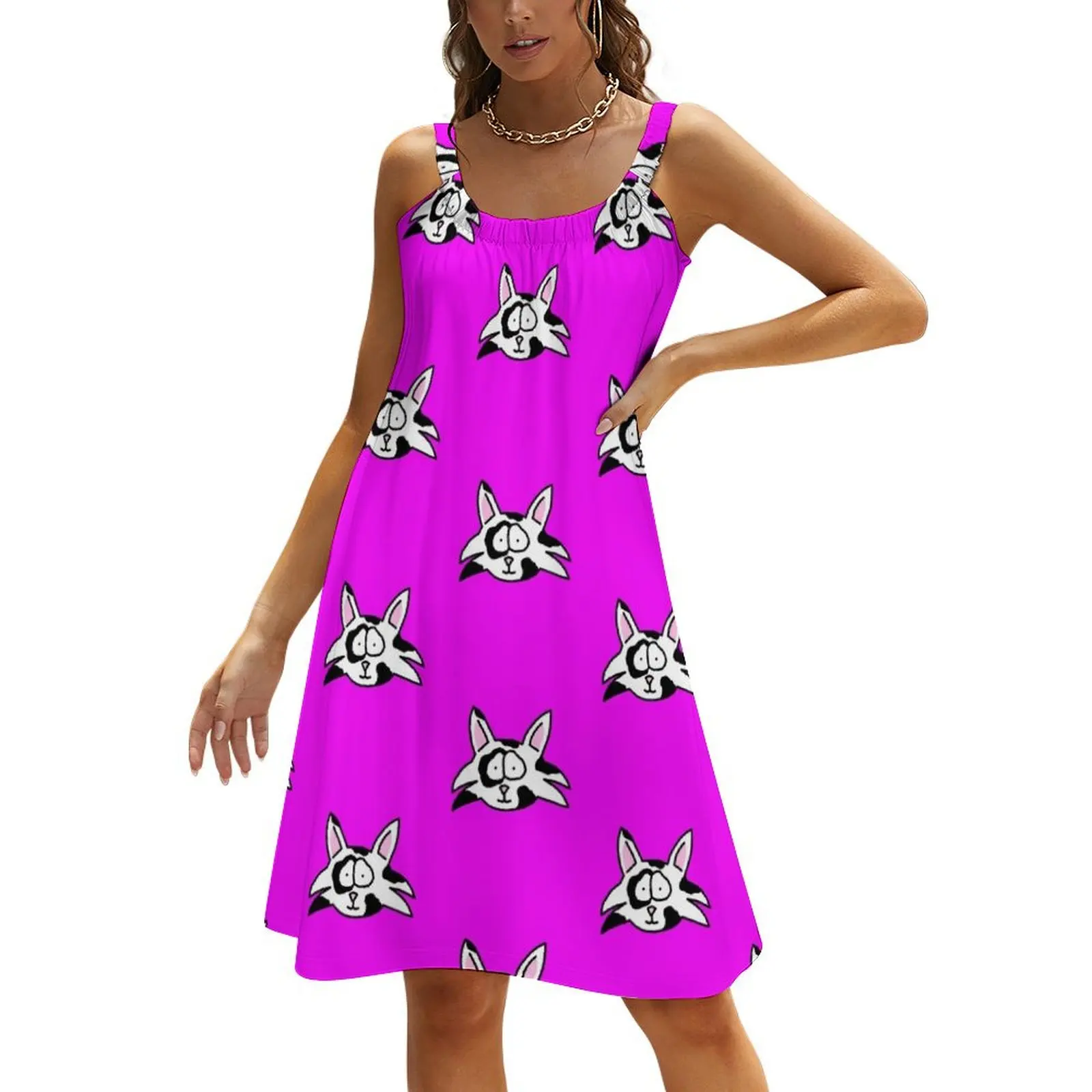 

Cat Patches Beach Sling Skirt elegant chic women dresses promotion Women's dresses