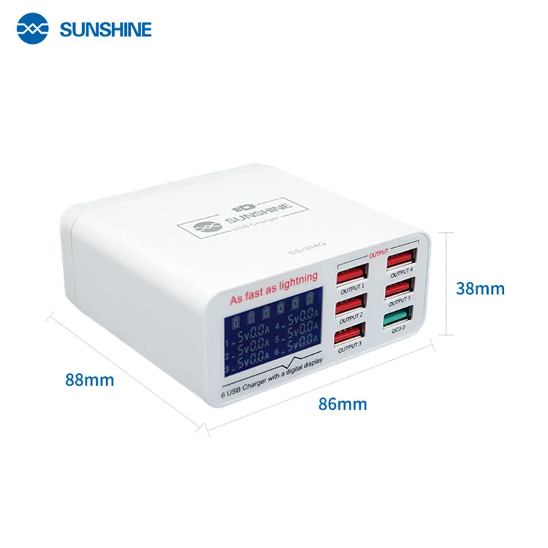 

Умное зарядное устройство USB SUNSHINE, 6 портов, материал ABS + PC, 100-240 В, широкое напряжение 40 Вт, быстрая зарядка, умный шунт QC3.0