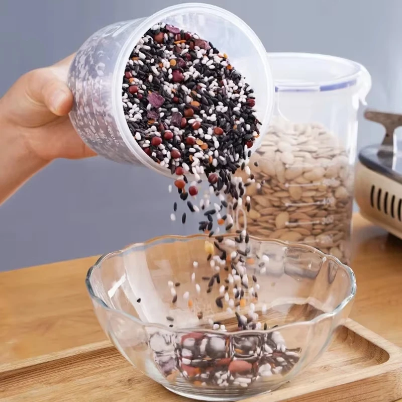 Large Capacity Plastic Sealed Grain Storage Box with lid - Clear Jar for Kitchen Organization