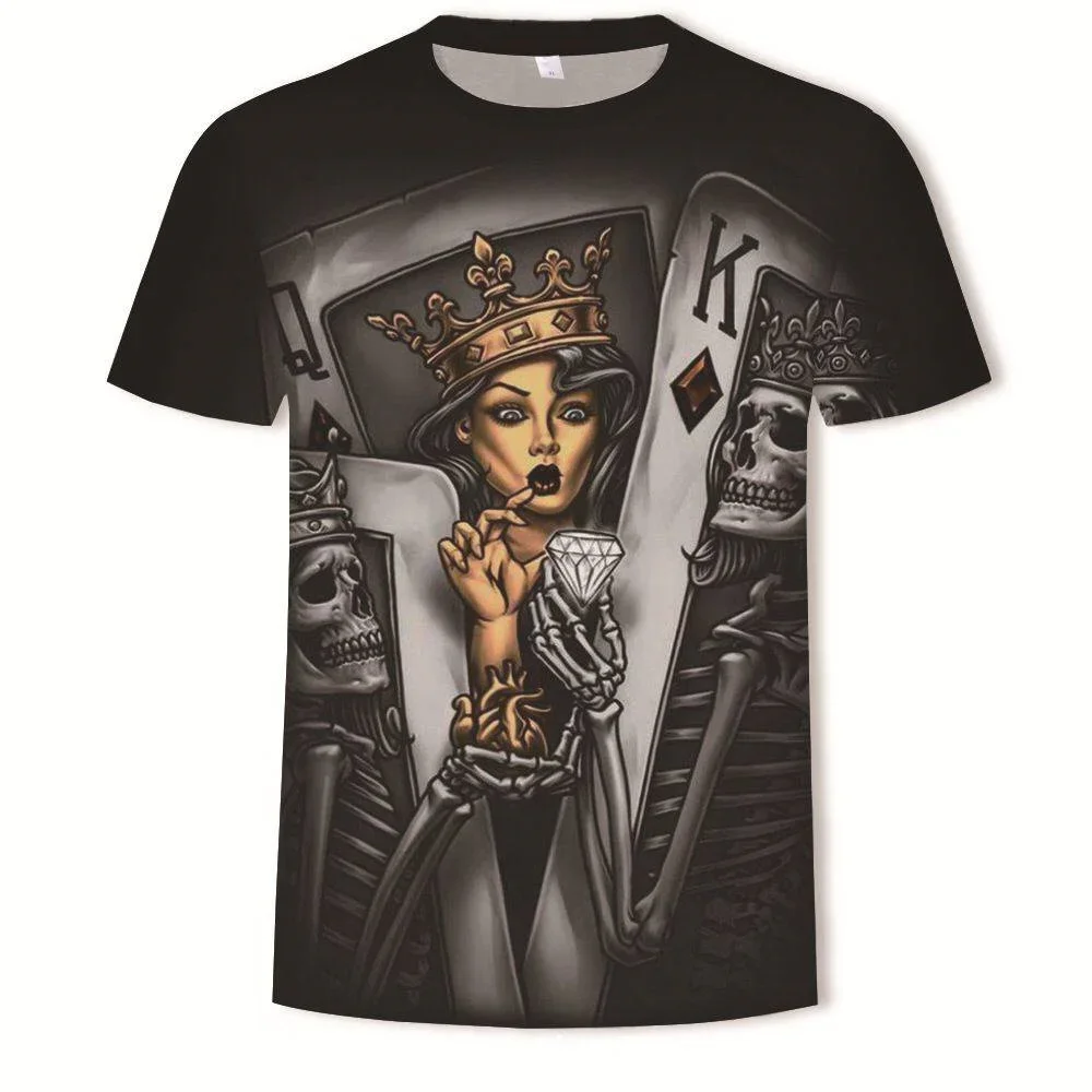 

2023 Summer New Men's Fashion Casual Short Sleeve Top Skull Series 3D Digital Printing Round Neck Loose Plus Size T-shirt