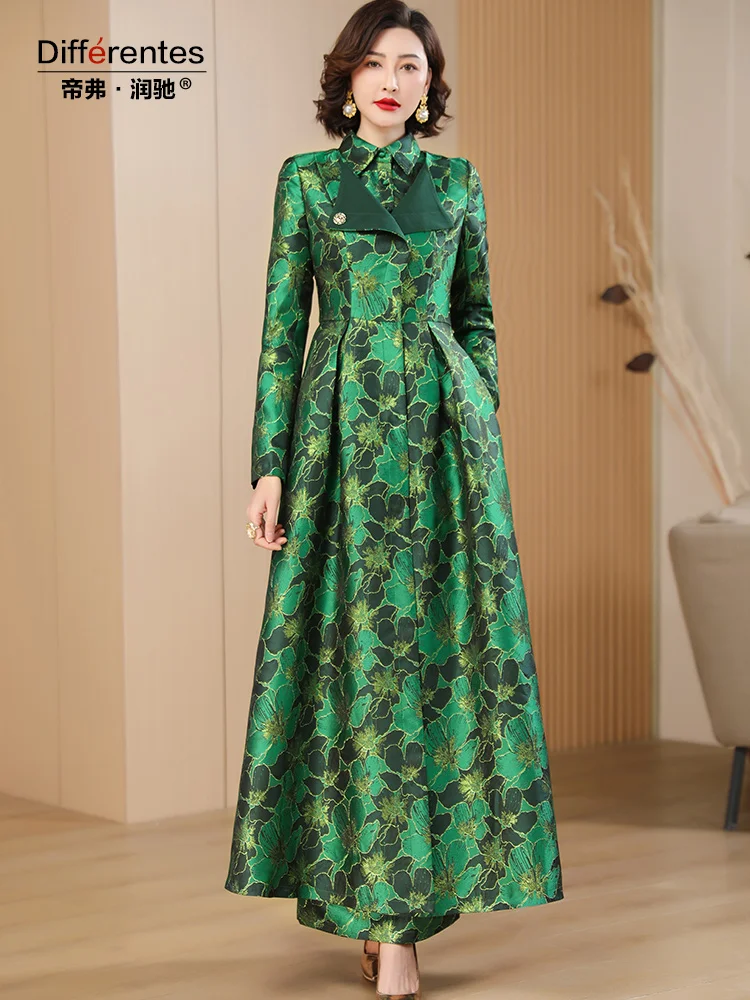 ジャケット・アウター mame 17AW MANDARIN JACQUARD Gown Coat New Year Chinese Style Trench Women Green Jacquard Coat