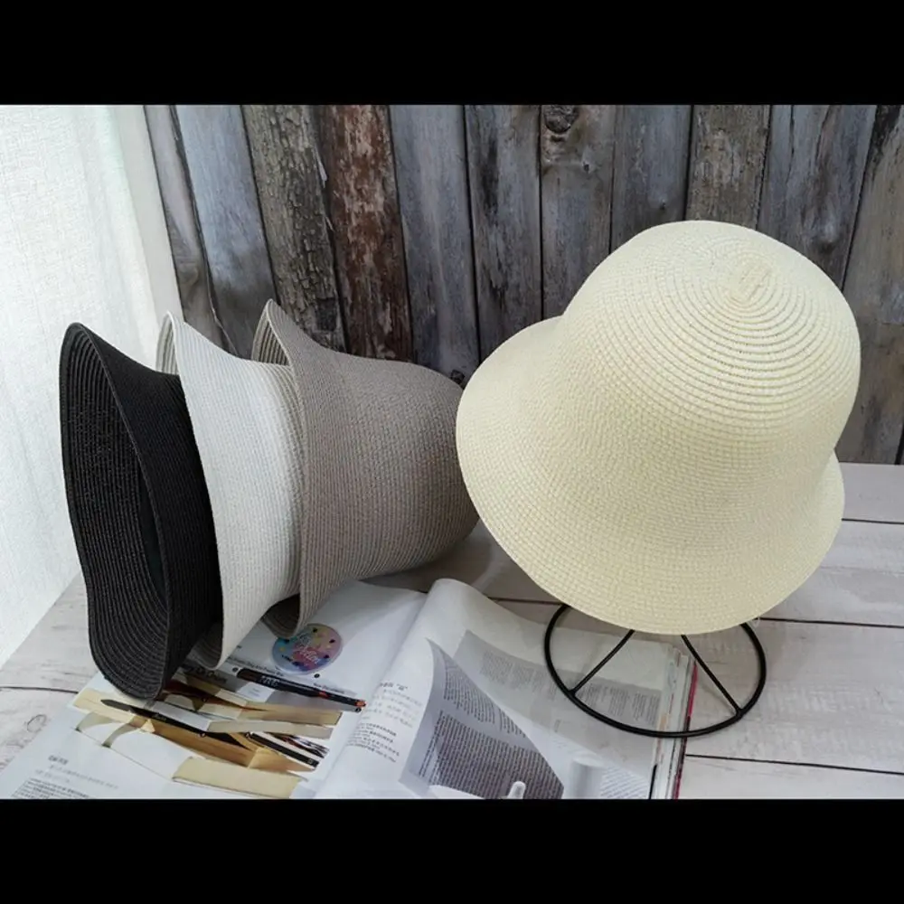 Outdoor Faltbare Frauen Stroh Eimer Hut Einfarbig Breite Krempe Sommer Reise Sun Caps Atmungsaktive Fischer Hut – Detail 8
