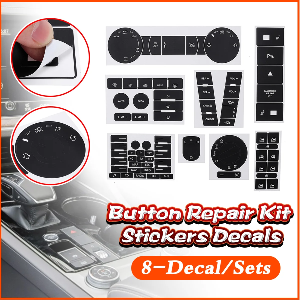 

Full Set Car Worn Button Repair Kit Stickers Decals Teering Wheel Windows Switch For VW For Volkswagen Touareg 2004 -2009