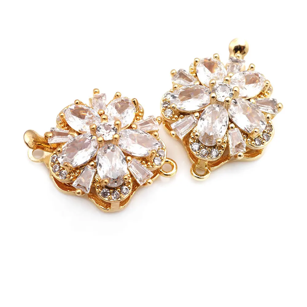 4 juegos de collares de flores de latón y circonio de Color dorado de 18K, cierres de conexión, suministros de joyería Diy de alta calidad - details 15