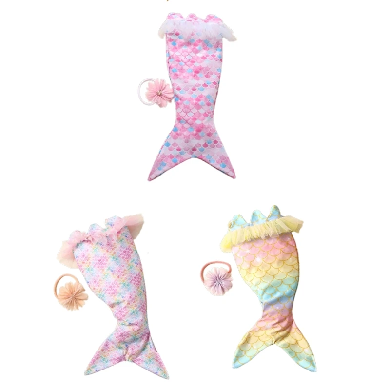 

Newborn Photo Shooting Set Mermaids Costume Flower Headband Photo Props Baby Photo Costume Infant Photography Suit 2PCS