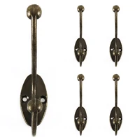 5PCS/Set Coat Hooks Wall Mounted Heavy Duty Dual Coat Rack Bronze Vintage Clothes Hanger With Screws for Door Coat Hook Bathroom 2