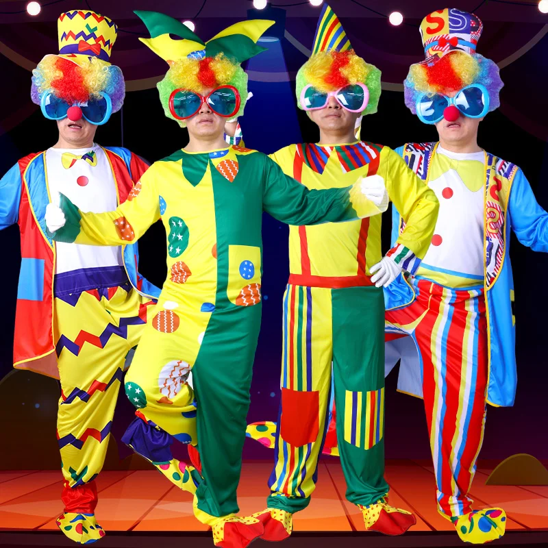 

New Year Funny Clown Clothing with Glasses Shoes Wig Circus Clown Amusing Costume Carnival Party