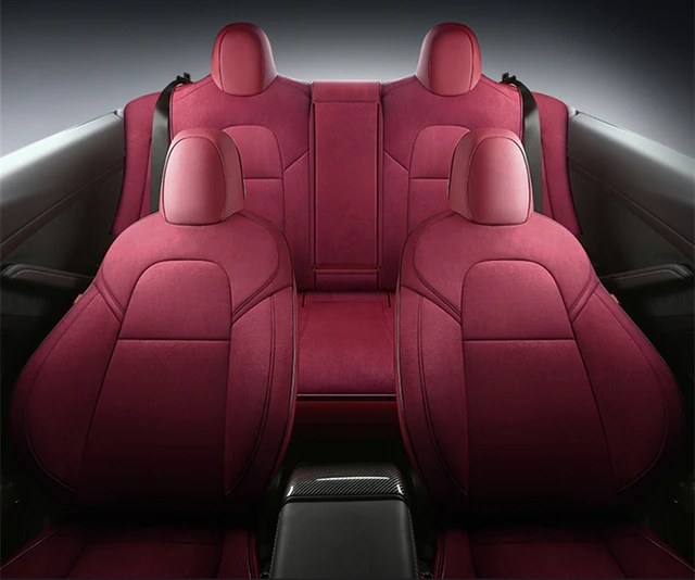 Custom Fit Auto Wildleder Sitz bezug für Tesla Modell y 3 Autozubehör  speziell für Tesla voll bedeckt für 5 Sitzer schwarz