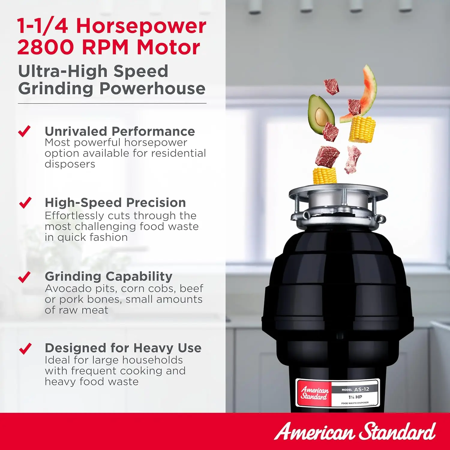 Standard 10-US-AS-12 Garbage Disposer, 1.25 HP, Disposal with Power Cord 4