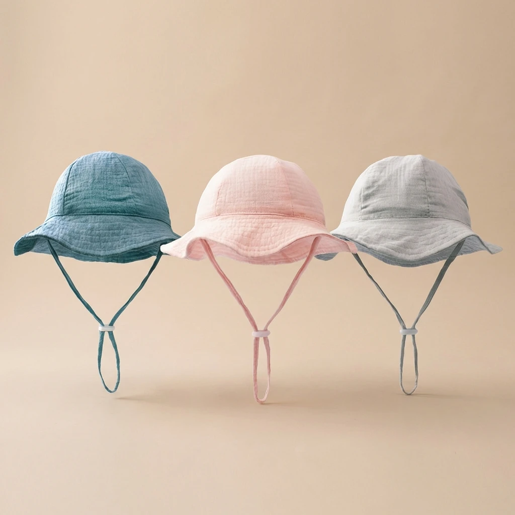 INS 베이비 순면 베이신햇 자외선 차단 통기성  벙거지 모자 단색 어린이 햇빛 가리개 모자