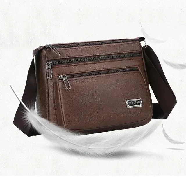 Пакет Mens PU Leather Crossbody Messenger Bag Large Capacity Waterproof Durable Business Travel Tote for Work Office Casual 크로스백