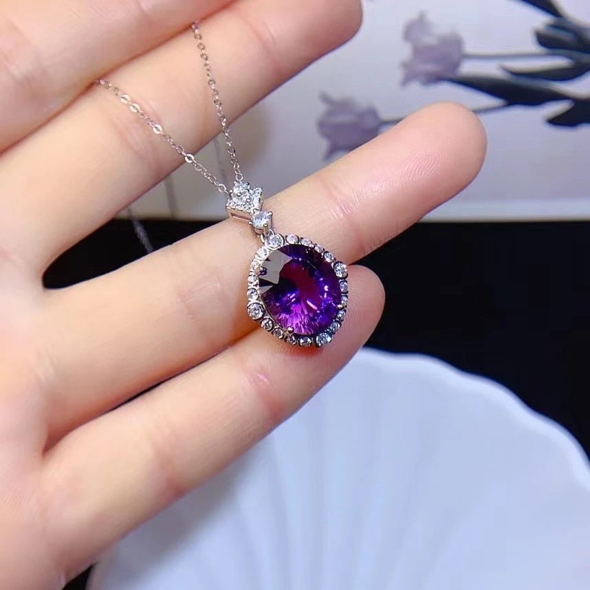

5ct VVS Natural Amethyst Pendant 10mm*12mm Dark Purple Amethyst Silver Pendant Gold Plated 925 Silver Crystal Jewelry