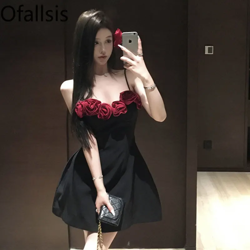 

Женское облегающее платье на бретельках Ofallsis, праздничное платье в французском стиле с объемными цветами, 2024