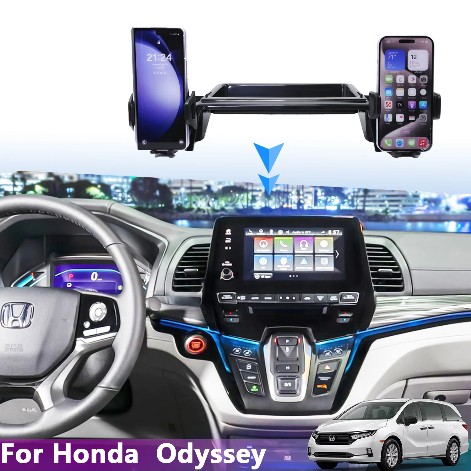 Supports de téléphone doubles pour Honda Odyssey RL6 2018 –, boîte de rangement multifonctionnelle, écran de voiture, accessoires fixes de voiture