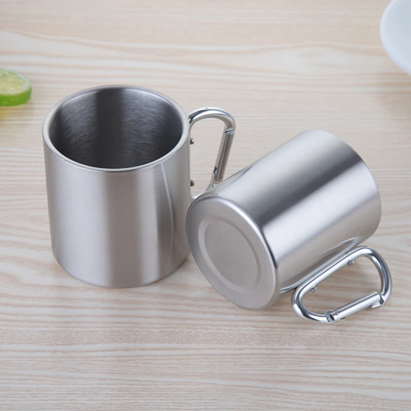 Tazza Pieghevole In Acciaio Inossidabile Con Maniglia A Moschettone - Ideale Per Campeggio, Escursionismo E Outdoor - Mantiene Caldo E Freddo, Facile Da Trasportare - 2