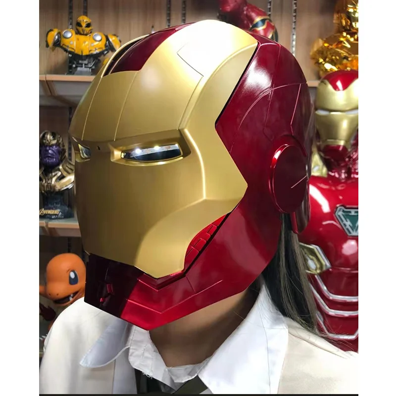 子供と大人のためのアイアンマンコスプレヘルメット,1:1,LEDライト,PVCアクションフィギュア,子供と大人のためのギフト
