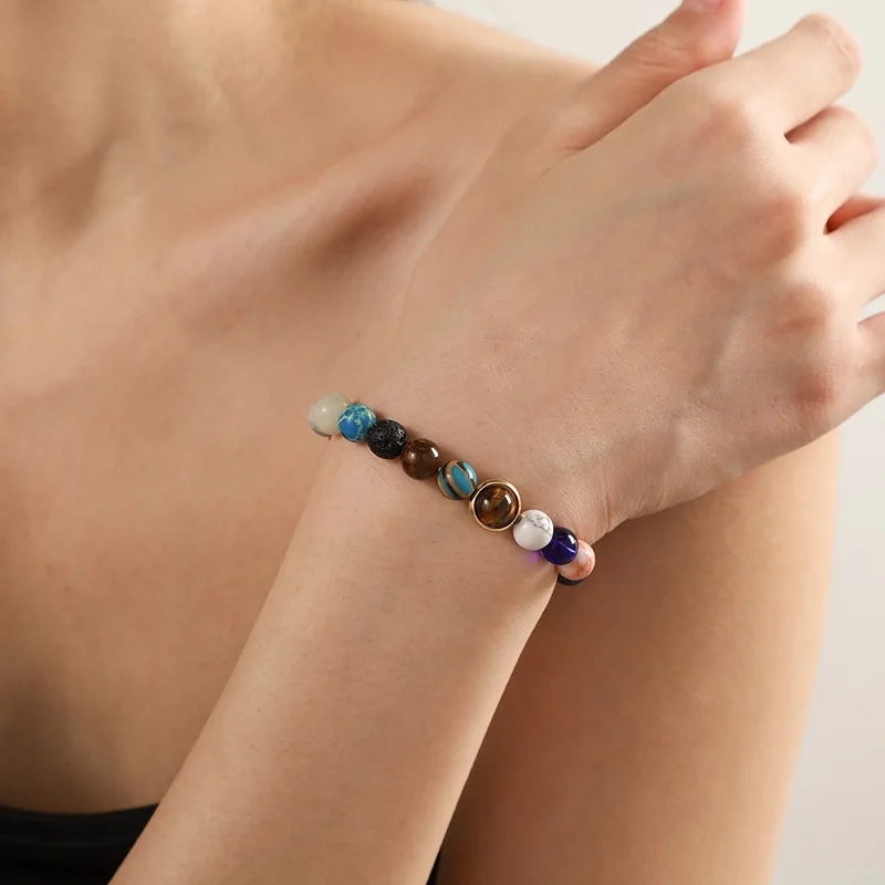 Creative Universe Solar System Bead Bracelet for Men Women Yoga Round Stone Crystal Couple Wristband Friendship Gift Jewelry