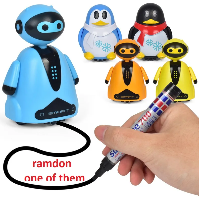 Drawn Line Magic Pet Toy Robot Pen Inductive Penguin Animal Cat Follow Black Track Map Auto Selfie Run Cute Electric Gift fo Kid helicopter toys Diecasts & Toy Vehicles
