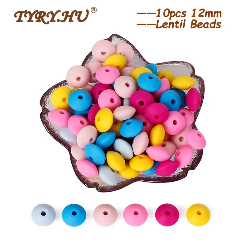 TYRY.HU 10pcs Silicone Beads 12mm Lentil Beads DIY Baby Pacifier Chain Pendant BPA Free Eco-friendly Baby Teether Toys