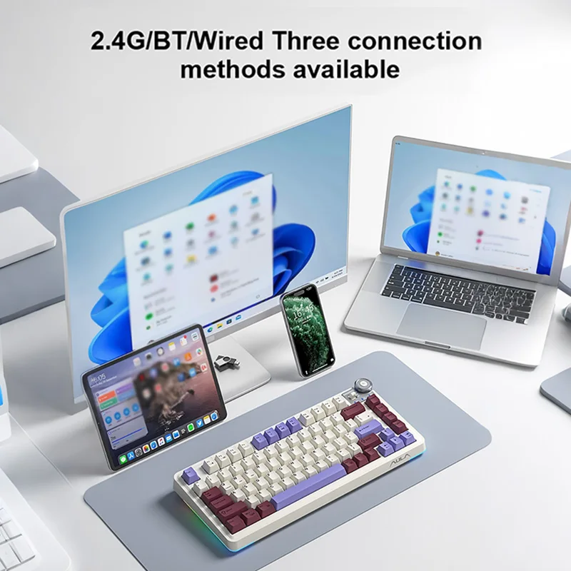 AULA AU75 게이밍 기계식 키보드 2.4G/BT/유선 81키 핫스왑 RGB E-스포츠 키보드 데스크탑 사무용 타이핑 키보드