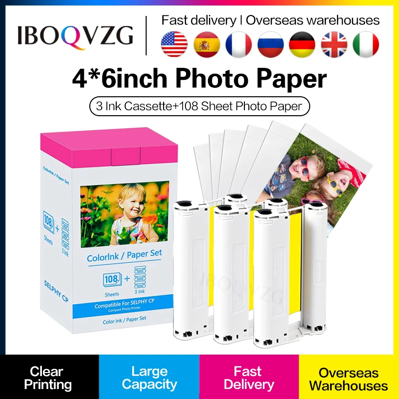 Canon Compatibile Da 4*6 Pollici Per Selphy Cp1300 Cp1200 Cp1000 Cp910 Cassetta Di Inchiostro Per Stampante Di Carta Fotografica A Colori Selphy Cp130