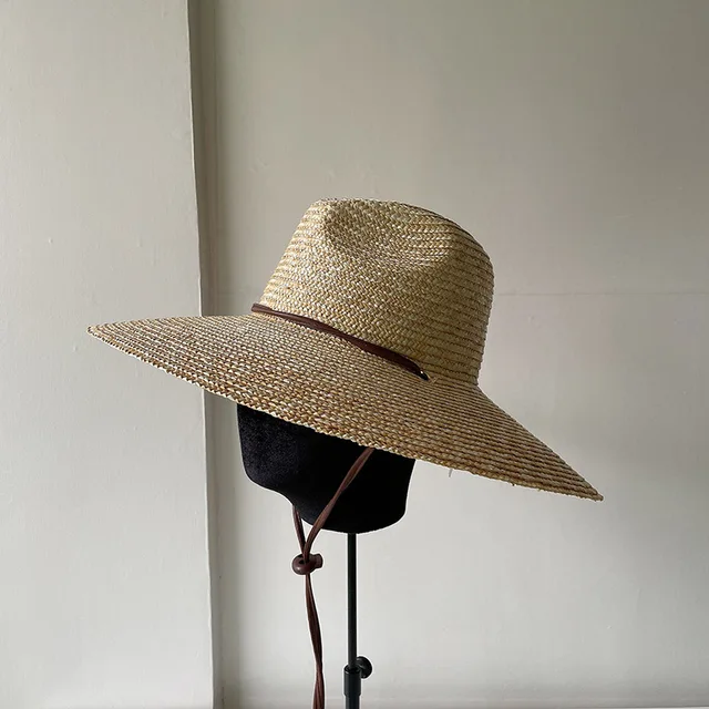 Natural Handmade Wheat Straw Women Panama Hat Tie Wind Rope Wide Brim Sun Hats for Beach Lifeguard Rush Straw Summer Hat Surfing 1