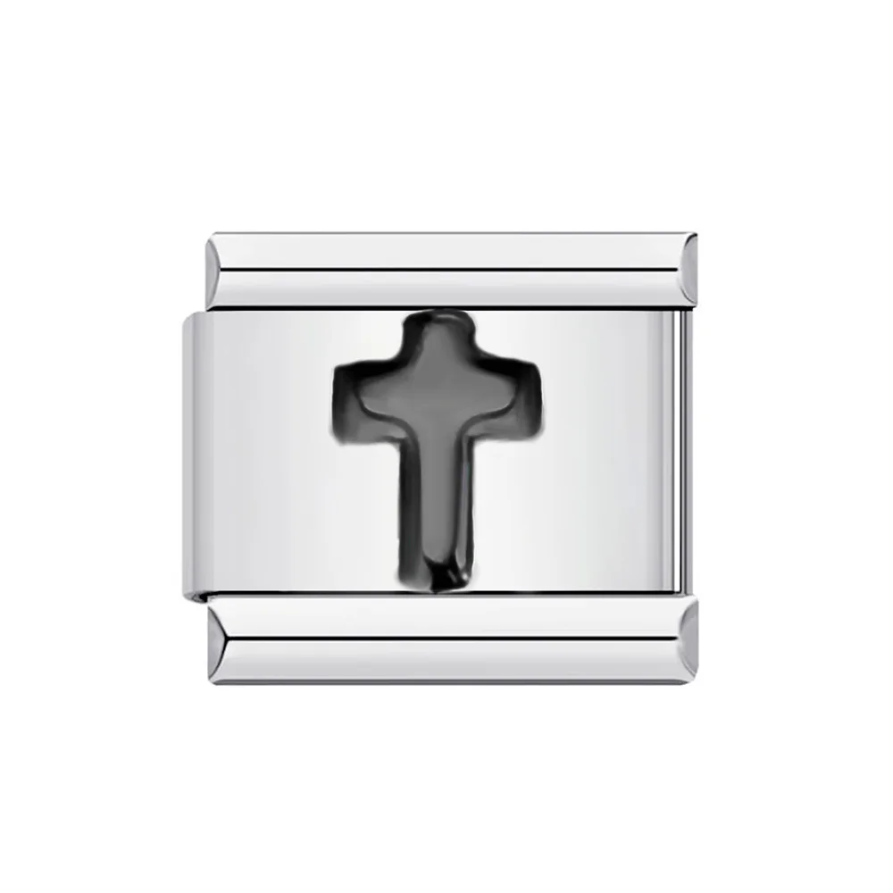 Elegant Glaze Black Italian Letter Charms Stainless Steel Bracelet for Women and Men Jewelry Making