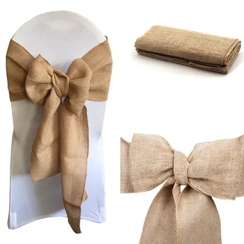 1pc 15x275cm ceintures de chaise ruban naturel ceintures de chaise rustique Jute arc ruban cravates pour la maison anniversaire Banquet mariage bricolage fête 1