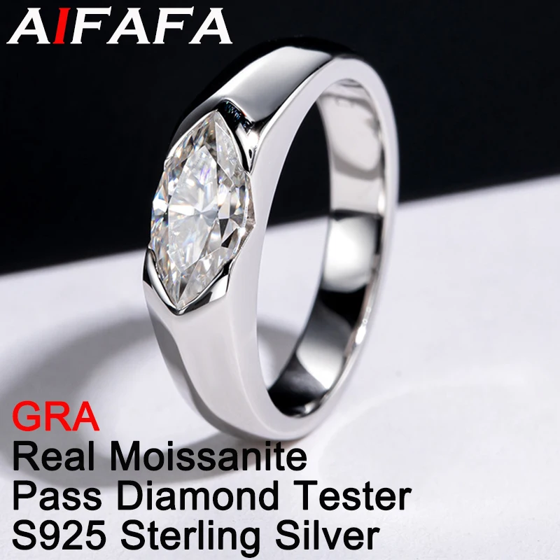 

AIFAFA 1 Carat Real Moissanite Rings For Men Women Top Grade 18k White Gold Plated 925 Fine Silver Jewelry Pass Diamond Test