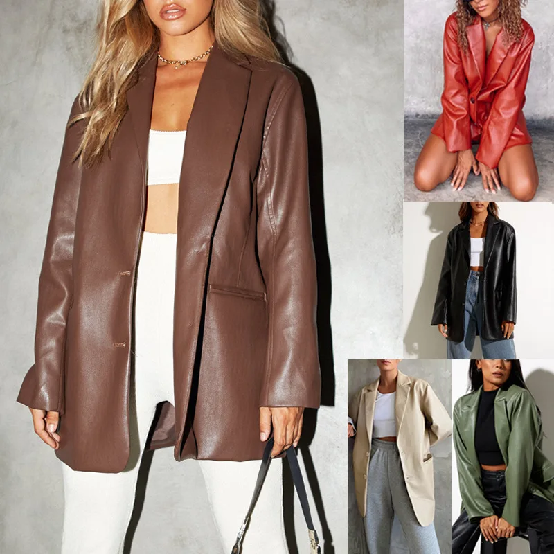 

Y2k Fashion Women's Leather Clothing Autumn Winter New European American Leather Jacket Gothic Casual Warm Suit Jacket Female