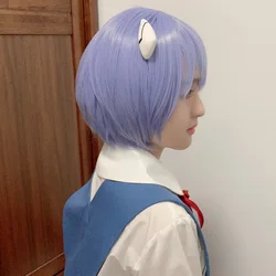 Ayanami Rei Wig Short Hair Cosplay Headwear Haripins + Wig Cap Light Blue Heat Resistant Synthetic