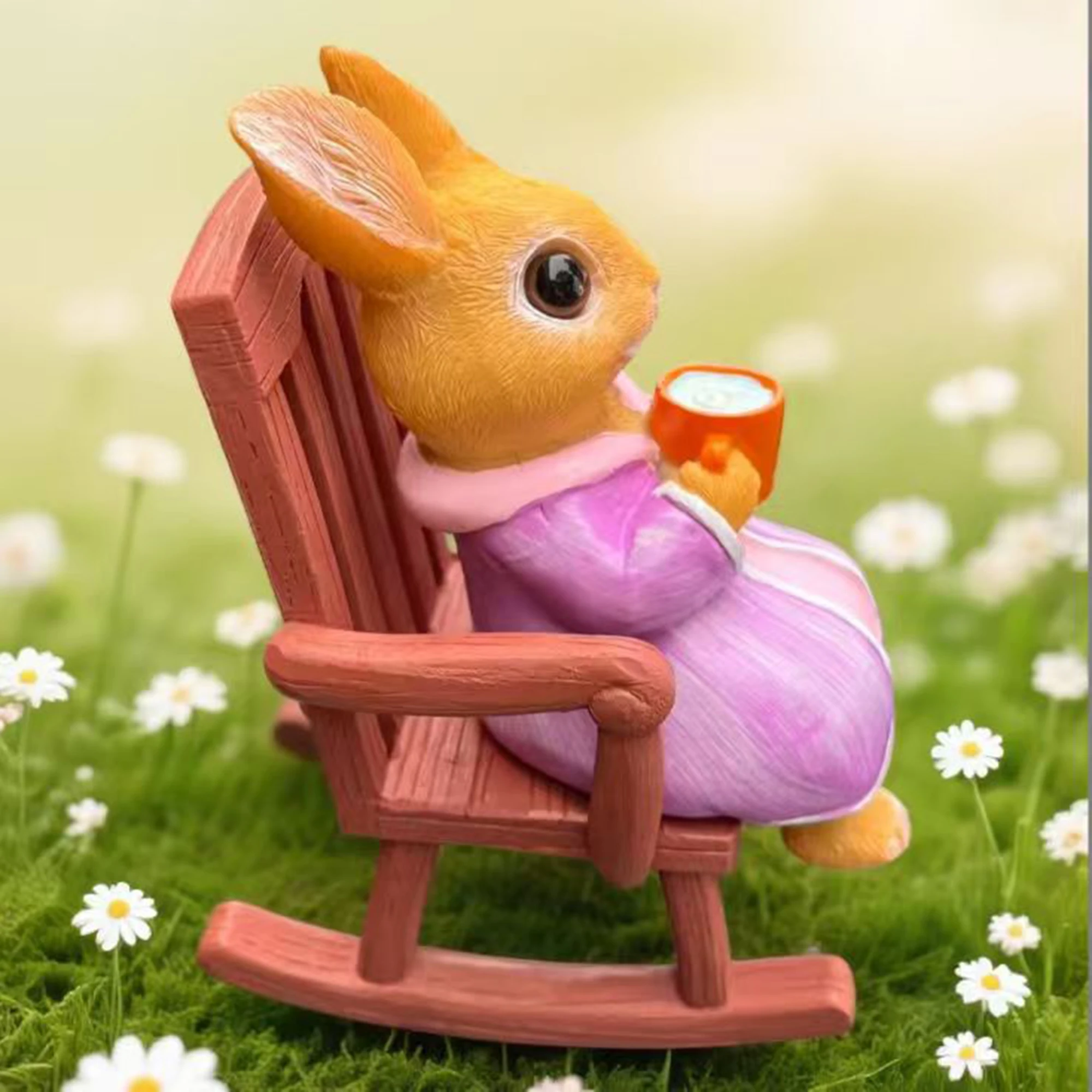 Easter Bunny Figurines Adorable Resin Rocking Chair Rabbit Statue Easter Bunny Decorations for Home Holiday Season Festivities