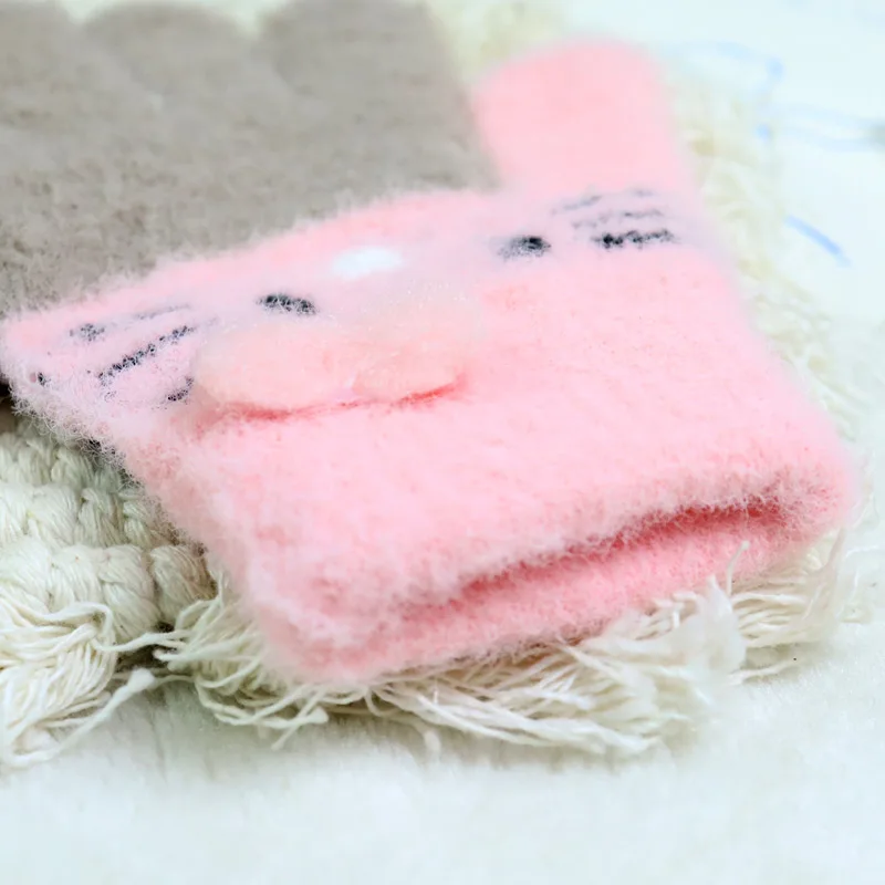 Winter Warm Woolen Gloves for 4-10 Years Old Cute Cartoon Cat Fingers Children's Color Block Gloves children gloves