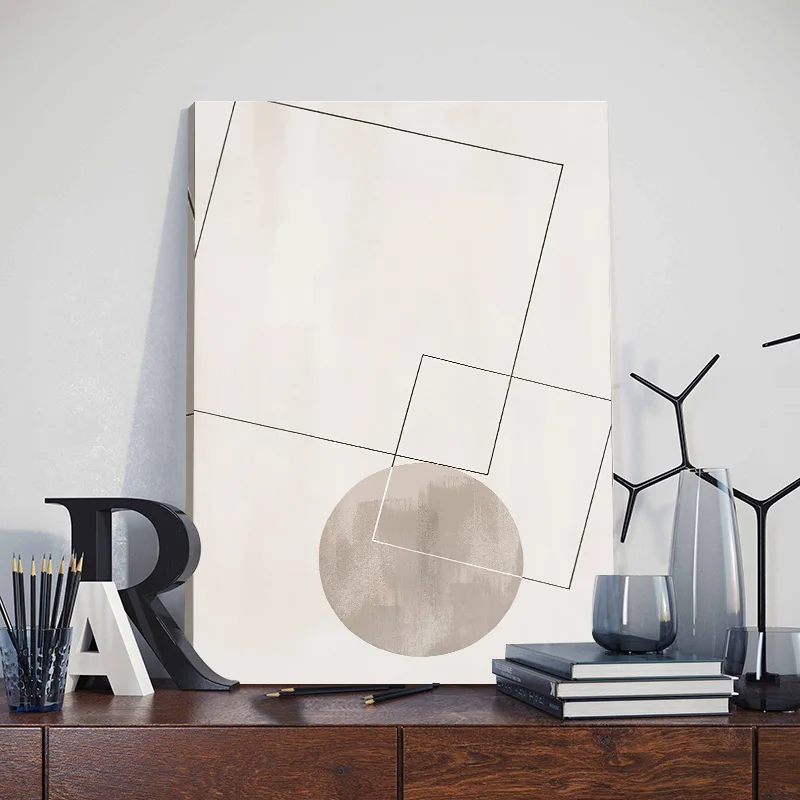 Modern Abstract Geometric Canvas Painting with Frame Boho Black White Poster Nordic Living Room Wall Art Pictures for Home Decor