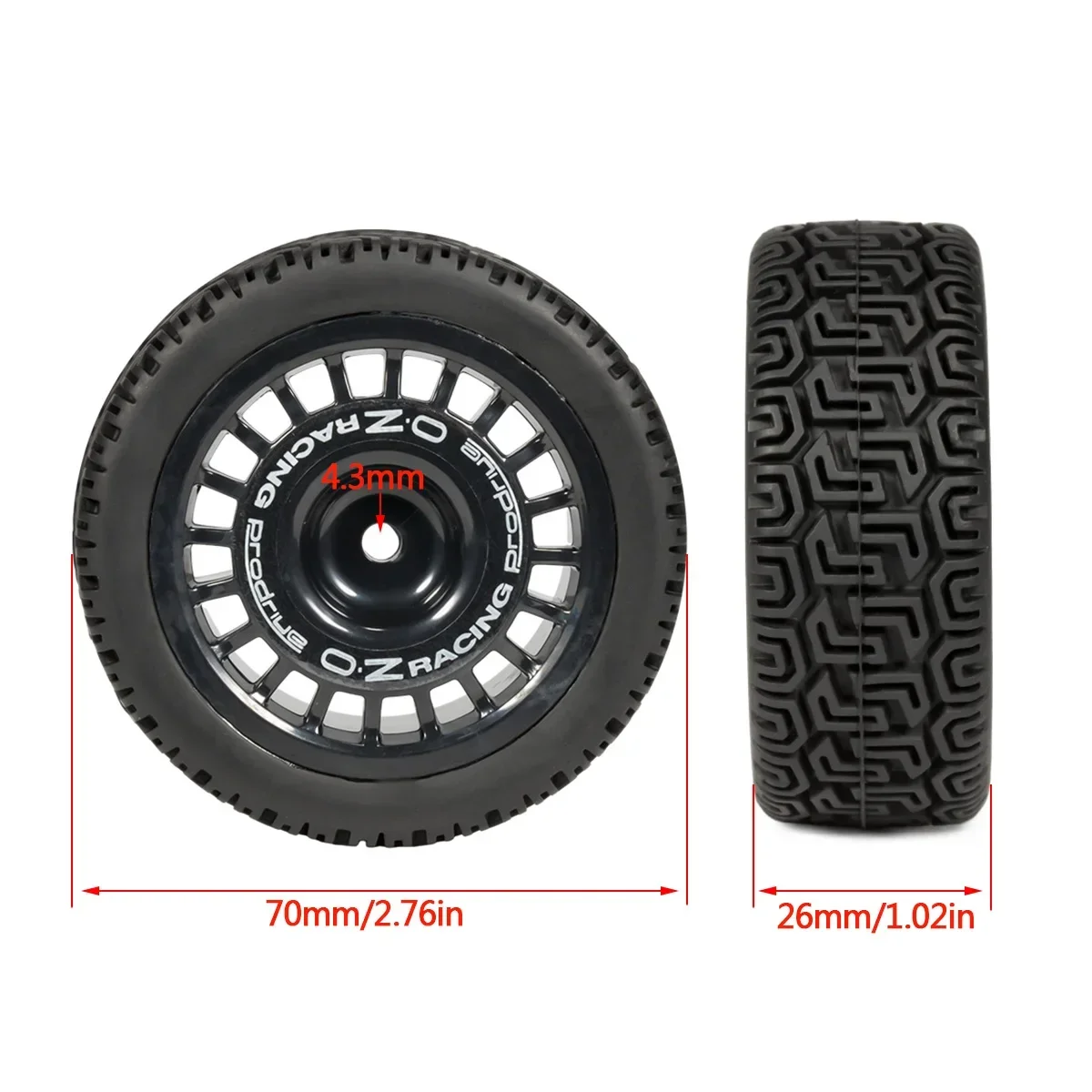 Pneus RC rallye 70/72mm sur jantes plastiques hex 12mm, adaptés aux modèles Tamiya et HPI WR8