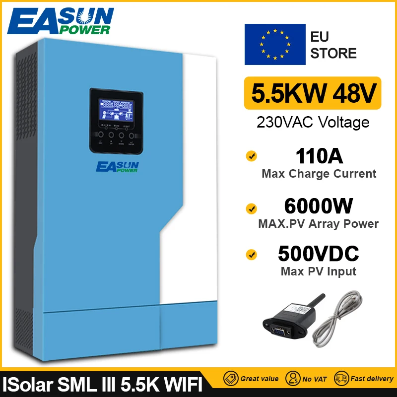 EASUN POWER Soalr Inverter 5500W 3500W MPPT 100A 500VDC PV Input 220VAC 24V  48VDC 5.5KW Pure Sine Wave hybrid inverter With WiFI - AliExpress