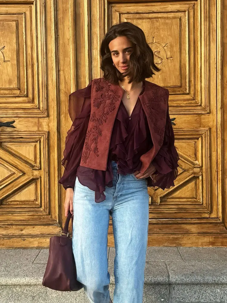 HH 2025 Women Elegant Floral Embroidery Vest O Neck Sleeveless Cardigan Waistcoat Summer Casual Vintage Female Chic Tops