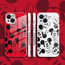 

Cartoon Mickey Liquid Glass Phone Case Cover for Iphone 13 12 Pro Max 11 8 7 6 S XR PLUS X XS SE 2020 Mini Straight Side Cover