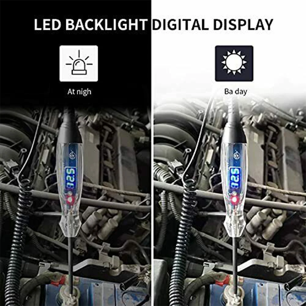 자동차 수리 도구용 전기 전압 테스터 라이트 테스트 펜, LCD 디스플레이 및 포지티브 네거티브 표시기 포함, 3V 60V