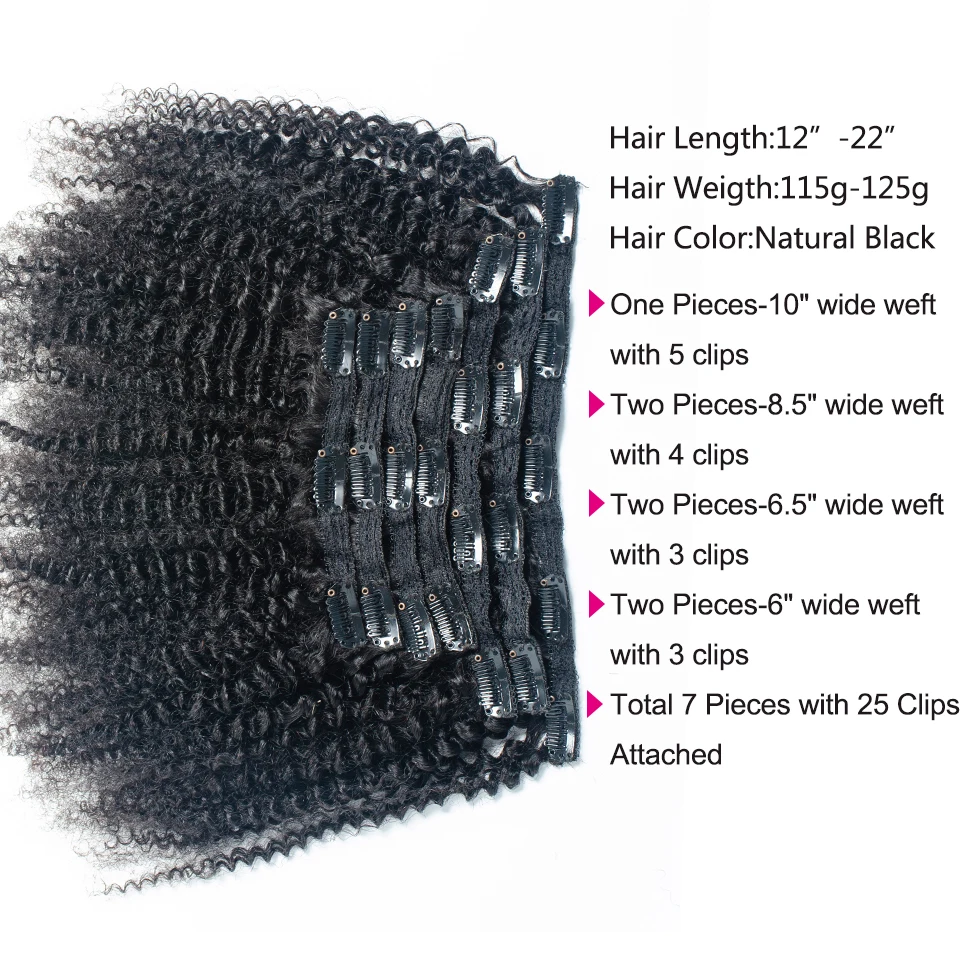 Clip In Human Hair Extensions Mongoolse Afro Kinky Krullend Weave 4B 4C Remy Menselijk Haar Clip In Hair Extensions 7 stks/set 120 Gram