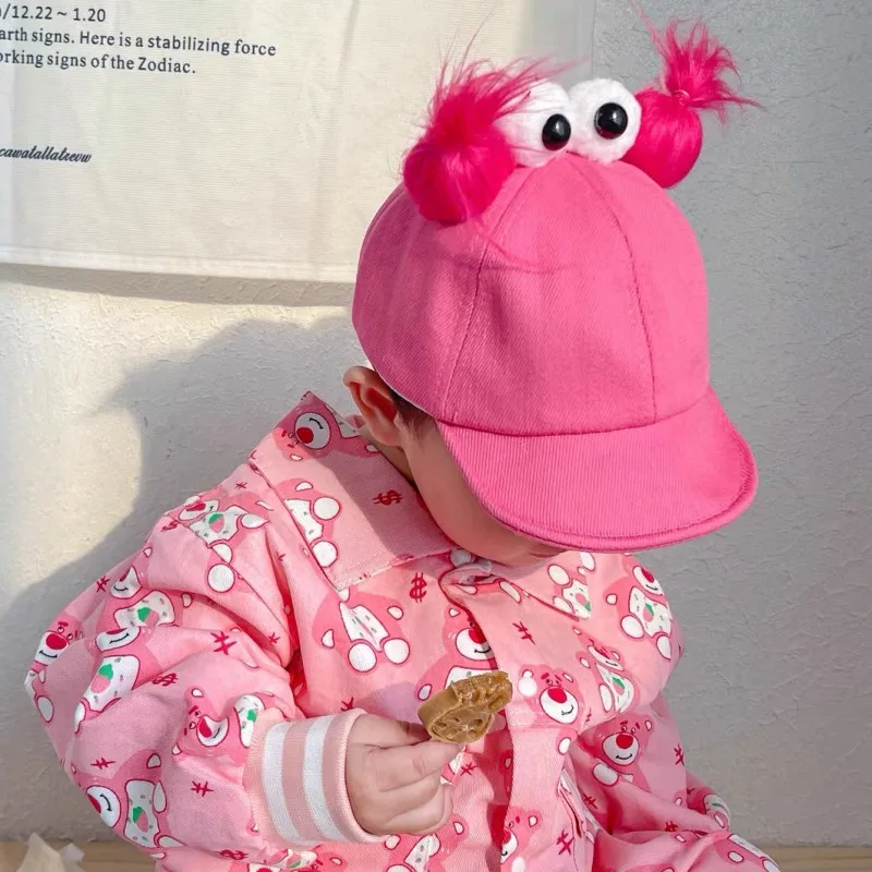 Cartoon Funny Baby Baseball Cap Big Eyes Hair Hraid 1-4 Years Boy Girl Kids Soft Cotton Summer Peaked Sun Hat Outdoor