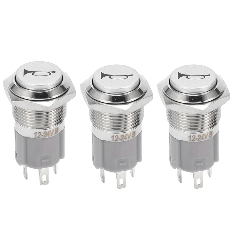 

3x12 в 16 мм Автомобильная фотолампа мгновенный звуковой сигнал Кнопка Металлический переключатель кнопка синего цвета