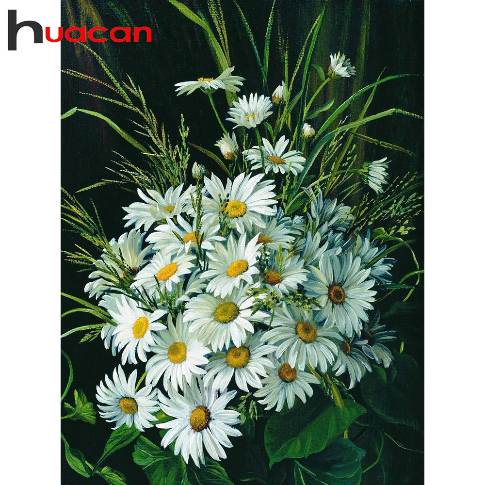 Huacan Full Square/Round Diamond Painting Daisy Cross Stitch Diamond Mosaic Chrysanthemum Decoration For Home diamond painting diamond painting accessories